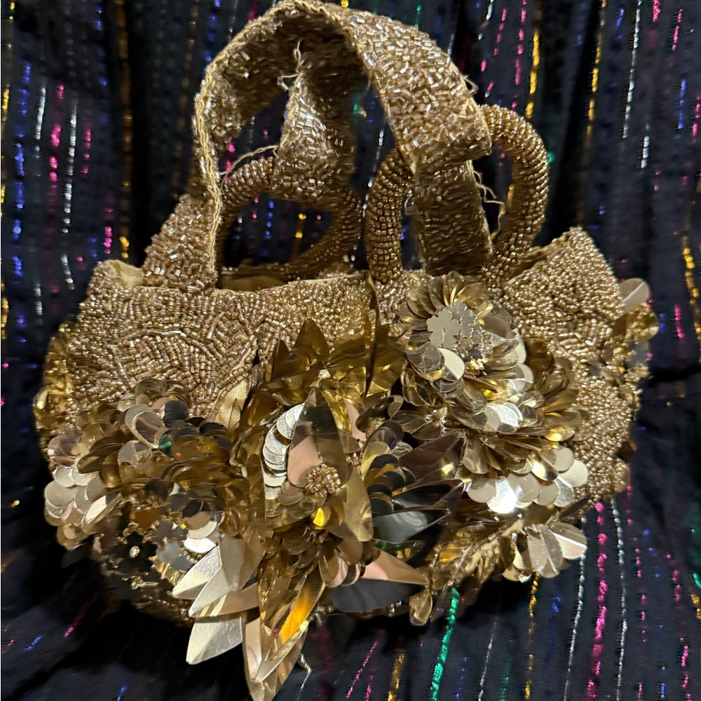 Not for Sale Made in India Elegant Gold Beaded Women's Bag